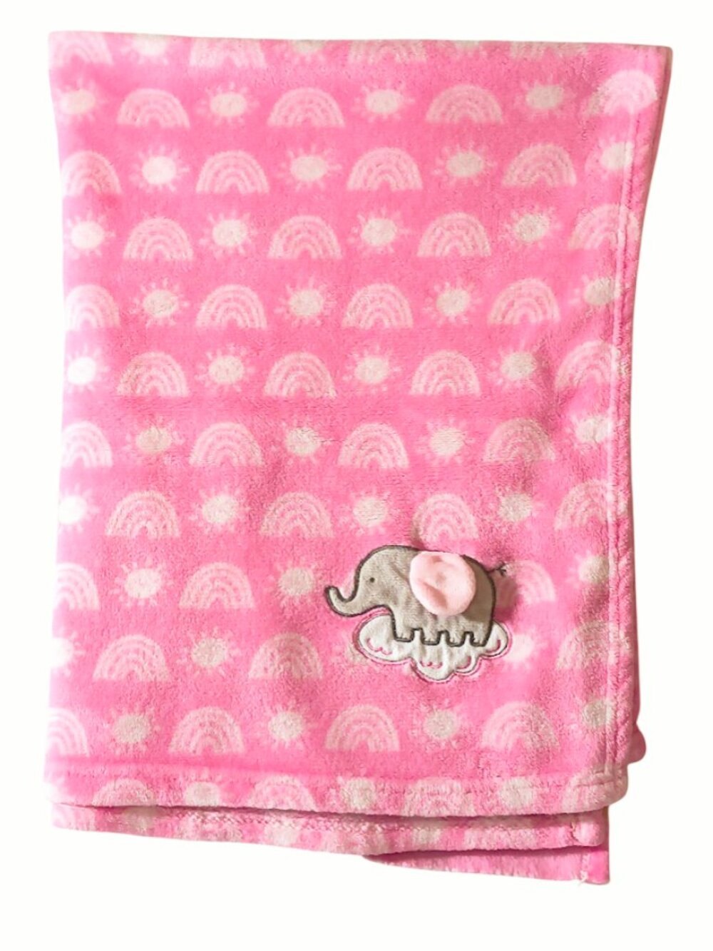 Le Bebe Favorite Elephant Heart Rainbow Sun Pink Security Lovey Blanket 30"X39"